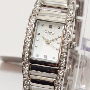 Caravelle Ladies Dress Watch By Bulova 56 Crystal Embedded Bezel & Bracelet 17mm